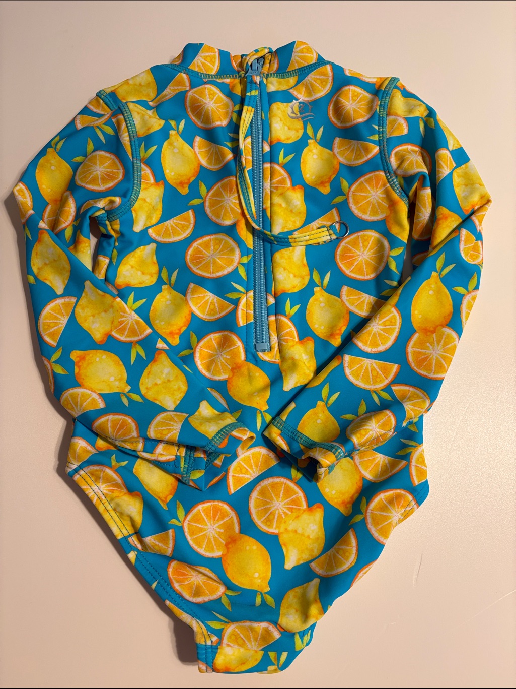 Girls Swimzip Lemon Print Long Sleeve Swimsuit - Blue & Yellow Size 2t New — image 5 of 8